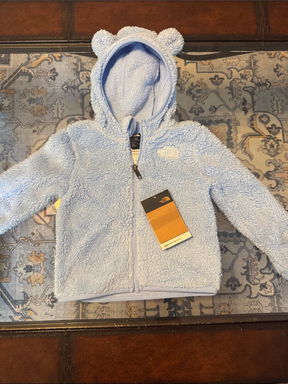 The North Face Light Blue Sherpa Hoodie with Bear Ears - Kids
